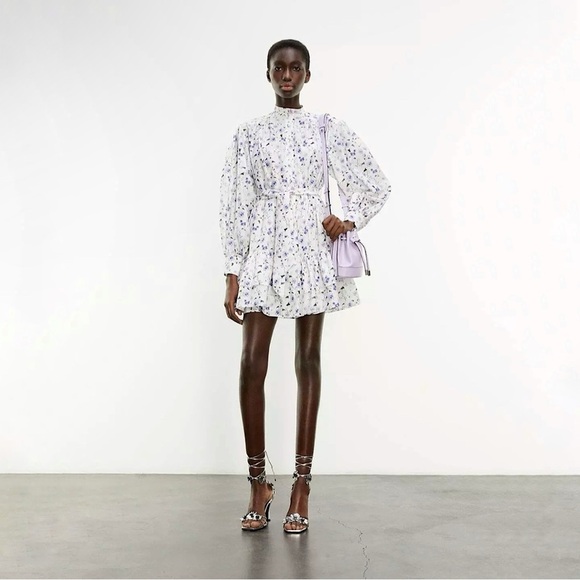 The Kooples Floral Cotton Silk Tie Waist Shirt Dress White Purple Peony Small - Picture 1 of 15